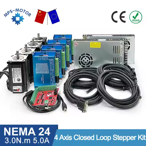 4 Axis 425oz.in 3Nm Nema 24 Closed Loop Stepper Motor With Nema24 Hybrid Step Driver HSS60 3M Encode