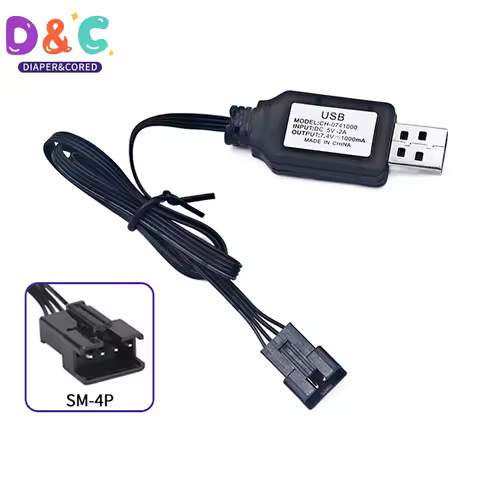 1PCS 7.4V SM-4P Plug USB Charger For DE36W DE65 HM202 EC08 EC16 RC Car M416 Electric Gel Ball Blaste