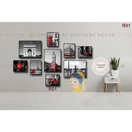 Bộ 9 Tấm Tranh Phong Cảnh Paris-Sài Gòn Xưa Tone Đen Vàng Đỏ Đen Chill Decor Sang Trọng Dán Tường