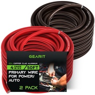 4 Gauge Wire (50ft Each - Black/Red Translucent) Copper Clad Aluminum CCA - Primary Automotive Wire