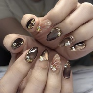 Brown Series Cat's Eye Wearable Nails 3D Three-Dimensional Short Manicure Nail Pieces Wearable Nail 