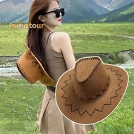 [Initiatour-t] Women Men Cowboy Hat Western Suede Cowgirl Hats Fashion West Fancy Dress Party Headwe