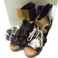 TOGA混合材質繫帶高跟涼鞋 TA22-AJ522，38 號（24-24.5 公分），黑色羅馬涼鞋 [二手] [TOGA]