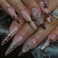 30 pieces of gold-plated wearable armor with sexy leopard print brown 3D artificial nails