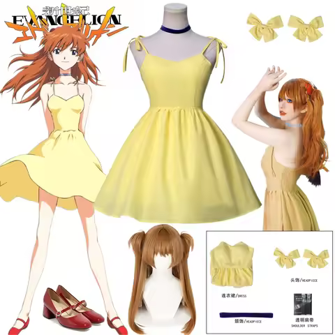 Asuka Langley Soryu Cosplay Costume Wig Anime Shikinami Yellow Dress Summer Clothes Eva Cos Hallowee