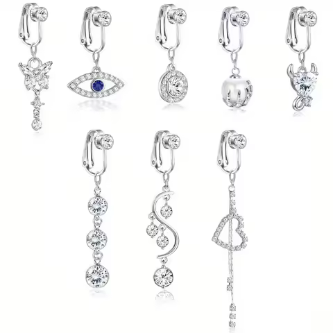 FASACCO 1Pc Fake Belly Piercing Clips for Women Fake Belly Ring Dangle Fake Belly Button Piercings C