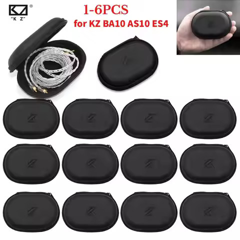 1-6PCS KZ Earphones Oval Storage Bag Wired Headphones PU Zipper Storage Box Portable Hold Case Conta