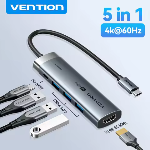 Vention 5 in 1 USB C 4K 60Hz HDMI HUB USB 3.0 HUB PD 100W Multiport Docking Station Adapter for MacB