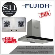 FUJIOH FR-MT1990 R/V  900MM CHIMNEY COOKER HOOD WITH GLASS PANEL  +  FUJIOH FH-GS6520 SVSS STAINLESS STEEL GAS HOB WITH  2 DIFFERENT BURNER SIZE BUNDLE DEAL