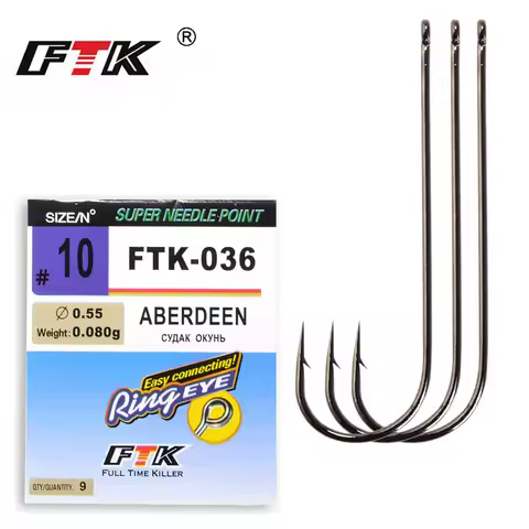 FTK Classic ABERDEEN Sea Fishing Hooks From Japan Ringed Eye High Carbon Steel 5-9Pcs/Pack Size 1-10