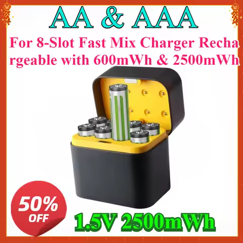 New 1.5V AA Batteries & AAA Lithium Ion Battery for 4/8-Slot Fast Mix Charger Rechargeable with 600m