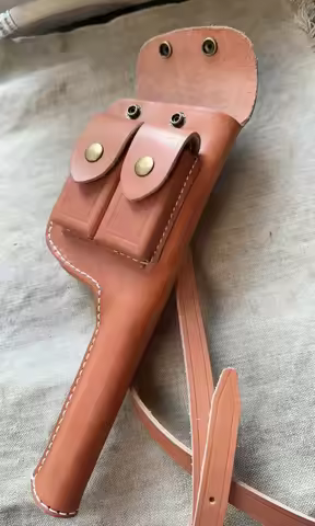WWII German Mauser C96 Broomhandle Leather Holster With Strap Military Replica