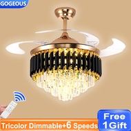 GOGEOUS Ceiling Fan With Light 42 Inch Luxury Crystal Fan Chandelier Strong Winds Remote Ceiling Fan