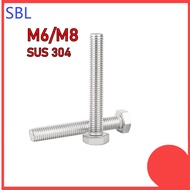 [SS-HX] 304 Stainless Steel External Hexagon Screw Extended Full Thread Screw M6/M8