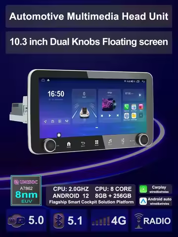 Multimedia Android 1 2 Din Knob Removable Screen Radio Palyer Carplay Auto Stereo Radio Head Unit Fo
