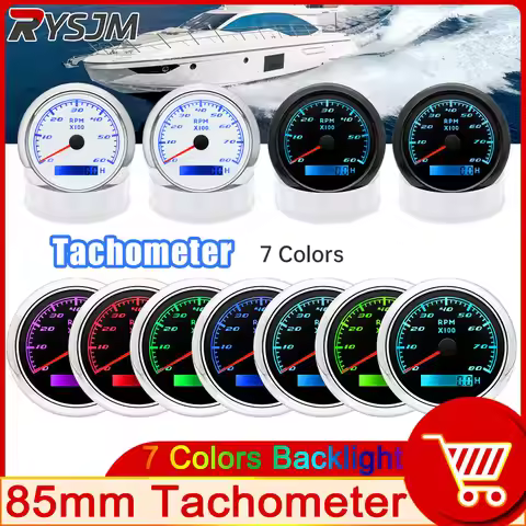 85mm Car Boat Tacho Marine Tacho Meter with LCD Hourmeter 6000 7000 8000RPM Boat Tachometer 12V/24V 