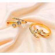[VJ]Cop916 Ring "CZ Stone" Adjustable Free Size Gold Ring 999.9 Gold Plated R59 <Cincin Permata Adju