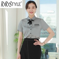 RYRYSTYLE Grey short sleeved shirt womens summer slim fit fashionable and stylish commuting style sl