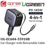 UGREEN CAR CHARGER PD 145W / 90W / 60W USB TYPE C FAST CHARGING WITH  MULTI CHARGER,  AND RETRACTABL