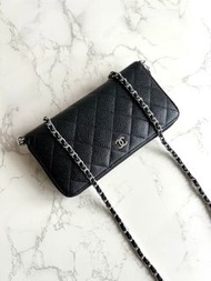 【LA LUNE】絕版古董包 Chanel黑色WOC皮革包 側背包 斜背包 中古二手包 長夾