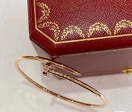 正品Cartier卡地亞窄版釘子手鐲bracelet玫瑰金無鑽size：15-21碼，全套證書