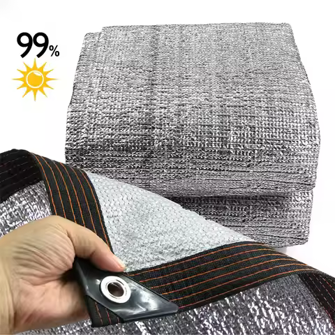 Silver Aluminum Foil Sunshade Net 99% Shading Rate HDPE Shadow Cloth Garden Shade Cover Outdoors Pat