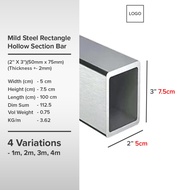 (2'' X 3'')(50mm x 75mm)(Thickness +- 2mm) Mild Steel Rectangle Hollow Section Bar Besi Hollow Segi 