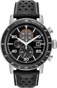 Citizen Eco-Drive Brycen Chronograph Mens Watch Stainless Steel with Leather Strap Weekender Black Strap Black Dial