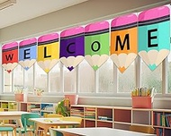 Cosblank 7pcs Pencil Curtains Classroom Decor Pencil Curtains Welcome Decorations for Back to School