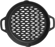 MOASKER 12" Cast Iron Round Grill Basket for Veggie Meat Fish, Dual Handle BBQ Grill Topper for Outdoor Grill, Fit for any Charcoal Smoker &amp; Gas Grills, Nonstick Pan Tray