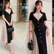 S-4XL เดรสยาวแขนสั้น เนื้อผ้าสูท คอปกสีครีมเบจผ้าดอกไม้ 3D ชุดทำงานผู้หญิง เดรสสูท Blazer  ชุดออกงาน