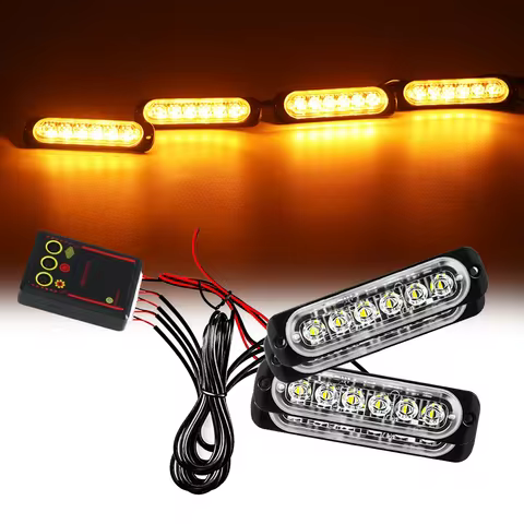 4X 6 LED Car Emergency Lights Auto Police Strobe Light Amber LED Warning Flashing Signal Lamp Beacon