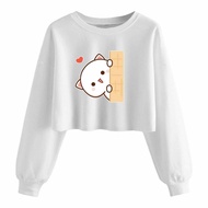 Sweater Crop Top bergambar kucing moci anak Perempuan Usia 2-13 Tahun Switer Crewneck Perempuan leng
