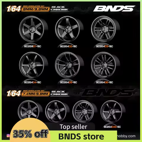 1/64 Black Chrome ABS Wheels With Rubber Tires By BNDS Assembly Rims Modified Parts for Model Car Re