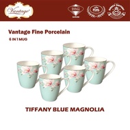 Vantage Fine Porcelain Tiffany Blue Magnolia Mug Set (6 Pcs Tableware)