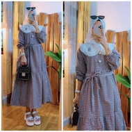 W♫28 Midi None Dres Kotak Brown [Gamis 0152] Ukx Baju Gamis Wanita