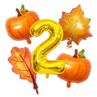 5Pcs Pumpkin Balloon with 32" Number Balloon Set for First Birthday Fall Thanksgiving Decor Maple Le
