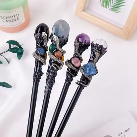 1PC Natural Stones Magic Scepter Amethyst Ball Fairy Lucky Tumble Stone Gem Scepter Fairy Magic Stic