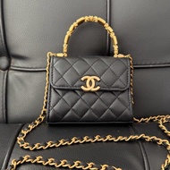 Chanel 香奈兒琺瑯手柄miniKelly/  黑金色牛皮