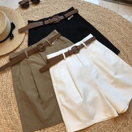 Women Cotton Cargo Pants Plain Color High Waist Wide Leg Shorts with A Complimentary Belt,Causal Plu