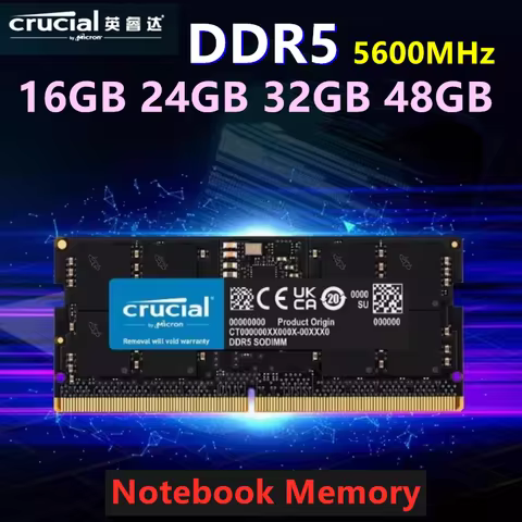 Crucial RAM DDR5 16GB 32GB 5600MHz Laptop Memory 262-Pin SODIMM Compatible with 13th Gen Intel Core 