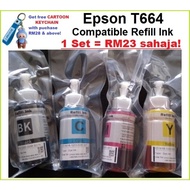 Epson T664 / 664 Premium Compatible Refill Ink For Epson L100/L120/L210/L360/365/L1300 (C/M/Y/BK) 70