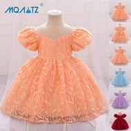 MQATZ Summer Orange 1st Birthday Dress For Baby Girl Clothes Puff Sleeve Baptism Princess Dress Flow