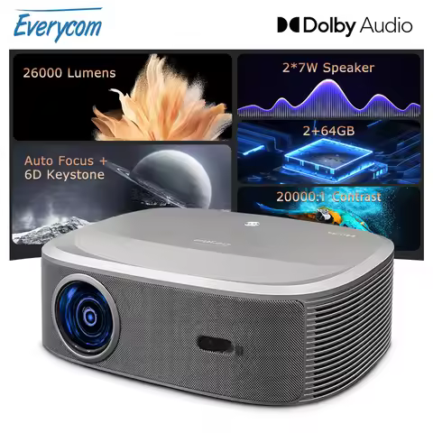 Everycom HQ10W Full HD Projector Dolby Audio 4K Video Smart TV for Home 1080P 26000 Lumen Projectors