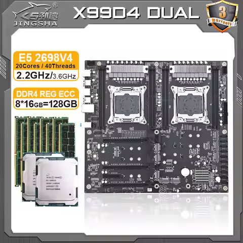 JINGSHA X99 D4 DUAL motherboard LGA 2011 v3 Set Xeon e5 2698 v4 CPU 8*16GB DDR4 RAM Combo X99 mother