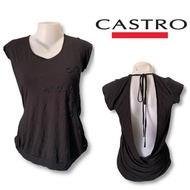 Castro (GC555)Women Black Short Sleeve Open Back Floral Embroidered Blouse