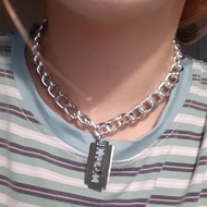 Stylish large chain razor blade necklace