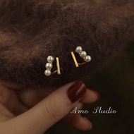 1000earring 925 Sterling Silver Martha Pearl Stud Earrings - Gold