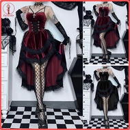 fulaide Women Cosplay Dress Dark Style Halloween Party Costume Lace Patchwork Irregular Hem Sleevele