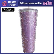 710ml Starbucks Tumbler Fish Scale Straw Cups Starbucks Mermaid Pink/Purple Cold Cup Tumbler